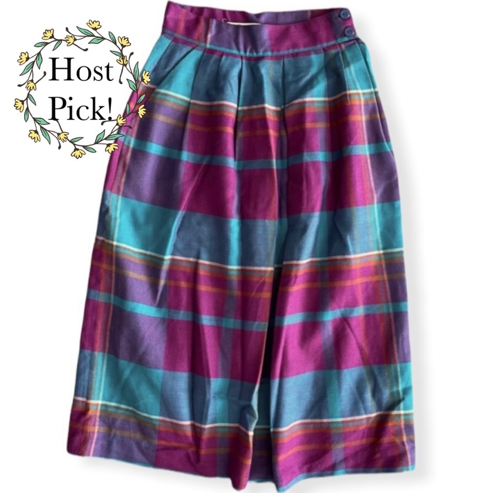 ✨HP!✨ Vintage 80s Michelle Stuart Jewel Tone Plaid Wool Skirt